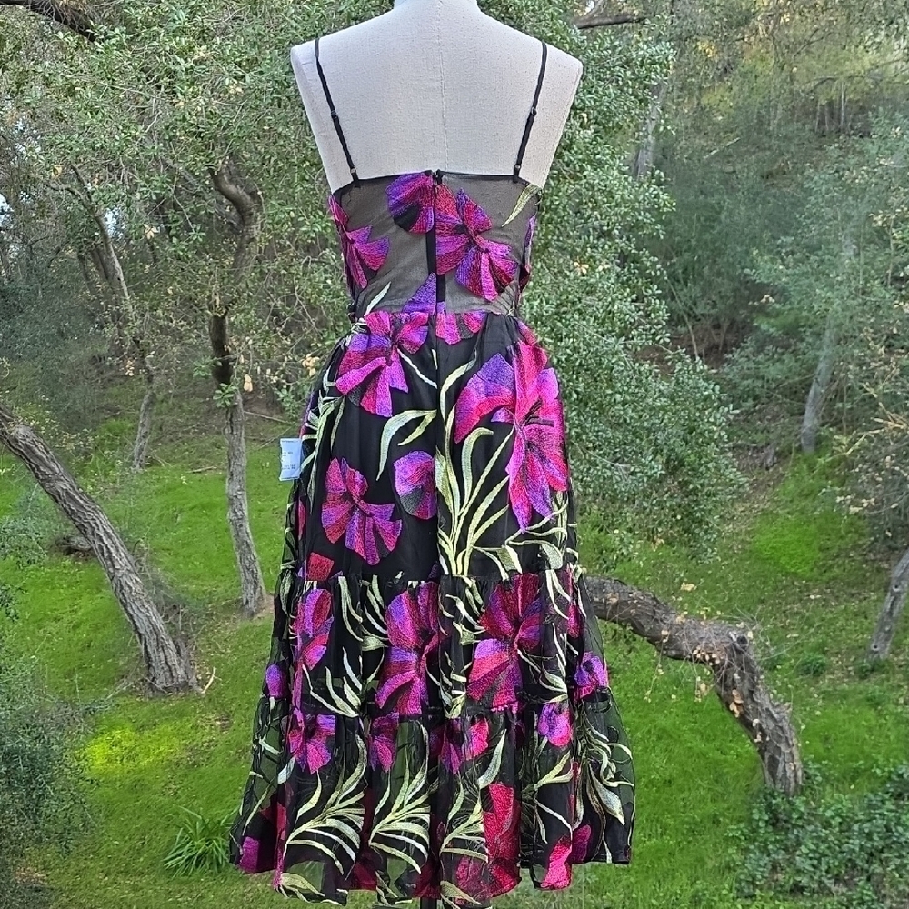 NWT DRESS THE POPULATION PAULETTE EMBROIDERED FIT & FLARE MIDI DRESS SIZE XS - Picture 6 of 9